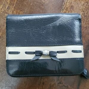 Brighton Black & Beige Leather Wallet With A Bow.